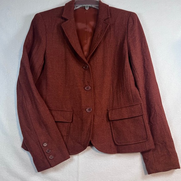 Theory Wool Blend Blazer Women's Size 10 Classic Fitted Brown Rust Career - Picture 1 of 11